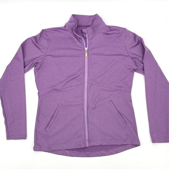 Bette & Court Full Zip Athletic Jacket Size Medium Purple Striped EUC Golf‎ - Picture 1 of 7